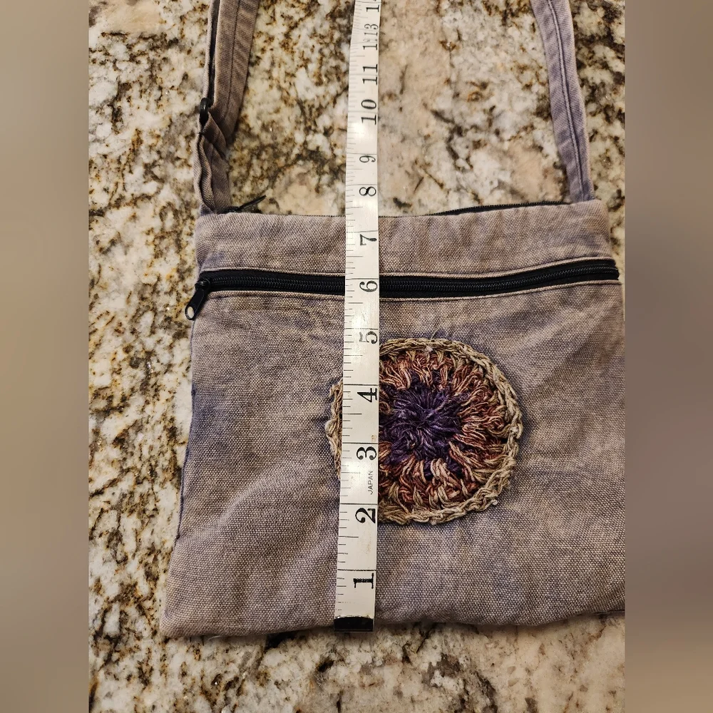 Blue Sky Boho Crossbody Purse, Cotton, Made In Nepal, White Washed Denim EUC